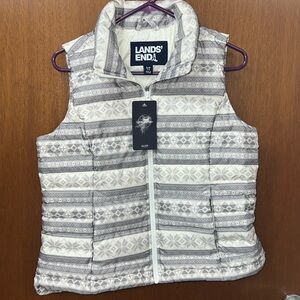 Lands' End Gray & Cream Patterned Puffer Down Feather Vest Size Small 6/8 BNWT